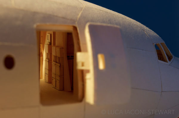 A mind-blowing close up of Luca Iaconi-Stewart's model airplane with a door.