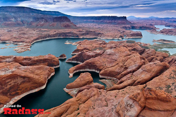 An aerial view of Lake Powell, Arizona - breathtaking nature, Calgon can't compete!