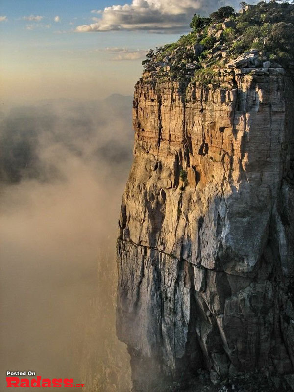 A foggy cliff.