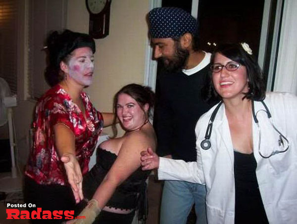 A group of people dressed as doctors.