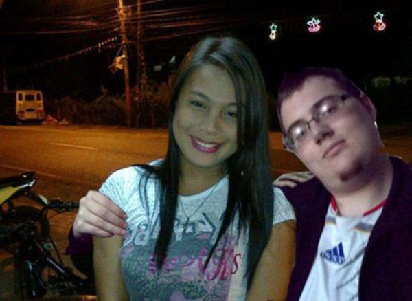 A man and a woman posing for a picture with killer Photoshop skills.