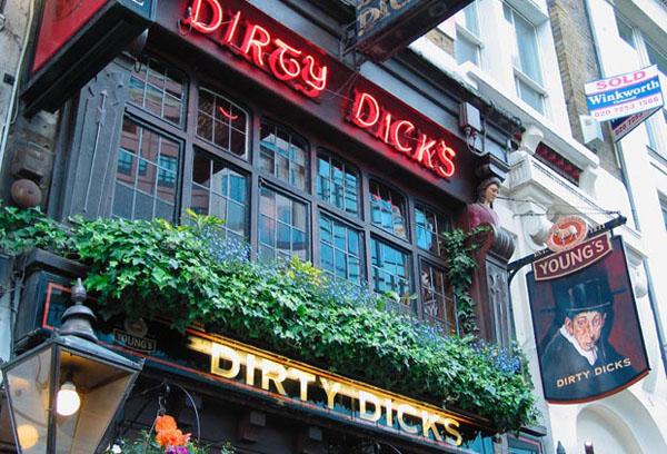 Dirty dicks, a pub in London, England.
