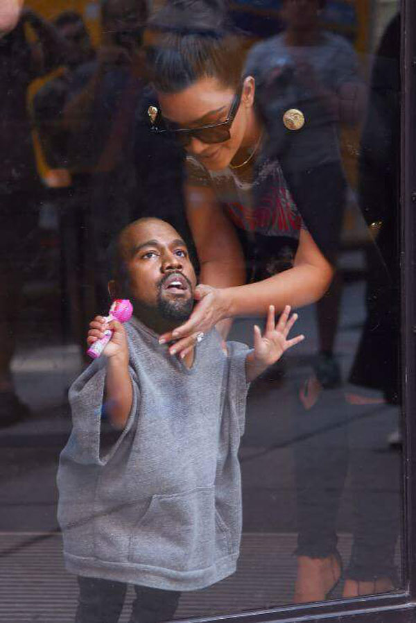 Kanye West and a baby perfectly photoshopped in a mirror.