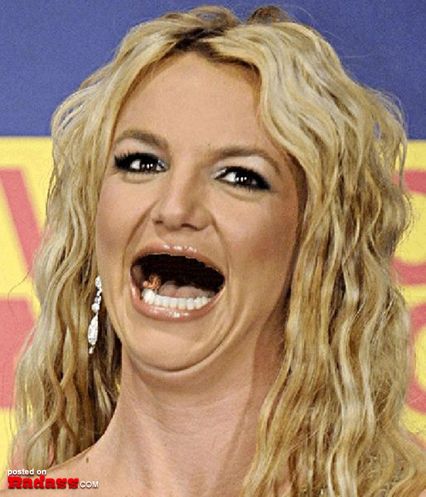 Britney Spears makes a funny face at the MTV Music Awards, capturing a toothless celebrity moment.