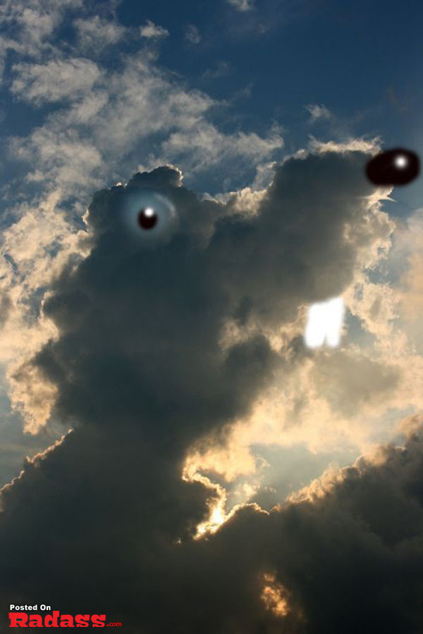 Two photoshopped UFOs flying in the sky.