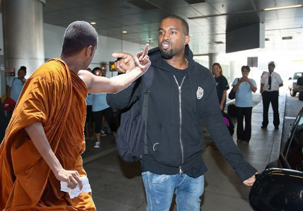 Kanye West and a Buddhist monk at LAX airport.