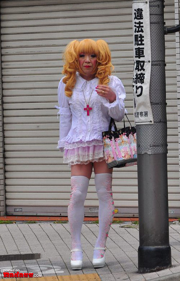 A WTF Japan moment as a woman dressed as a doll strolls down the street.