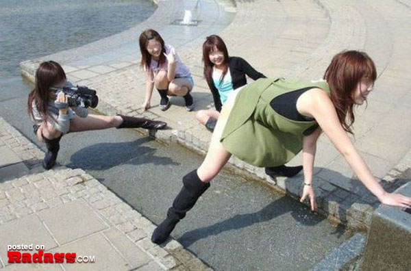 A group of women are posing for a camera in WTF Japan style.