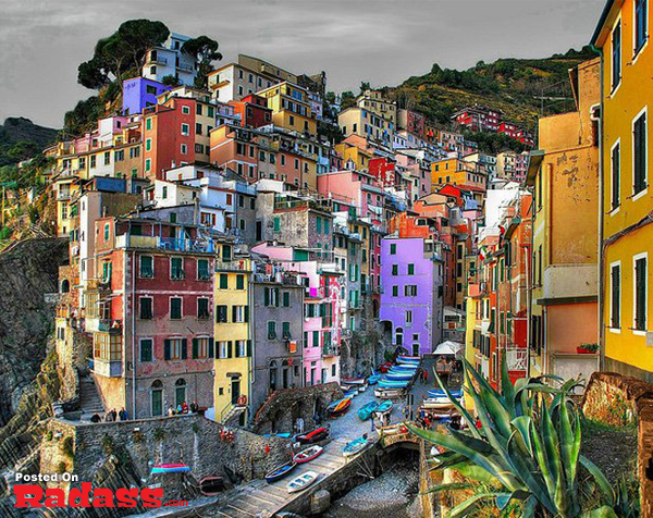 Colorful houses on a picturesque hillside.