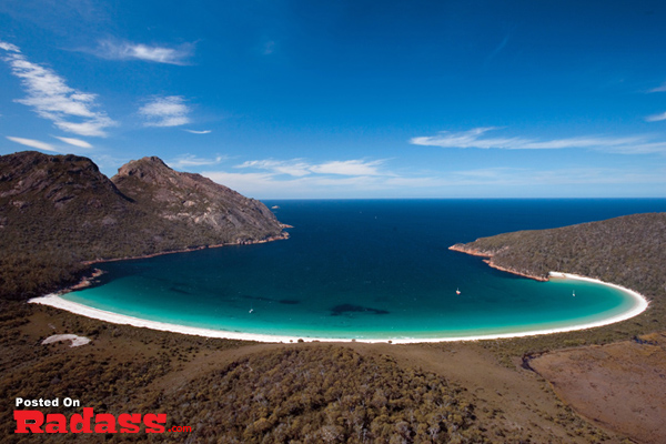An aerial view of a beach in Tasmania offers an exquisite and captivating sight for every traveler's bucket list.