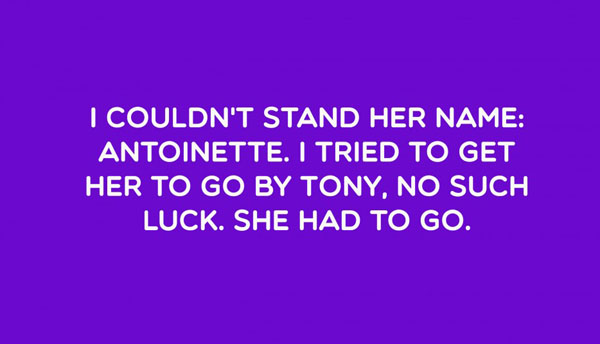 A hilarious attempt to break up with someone named Antonette through the use of a purple background and the suggestion of a nickname change.