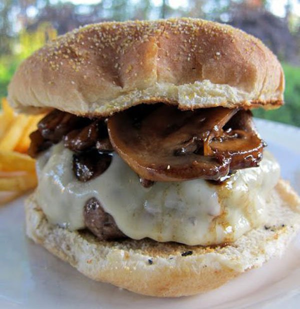 An awesome mushroom burger with fries, a delightful dish for 2022.