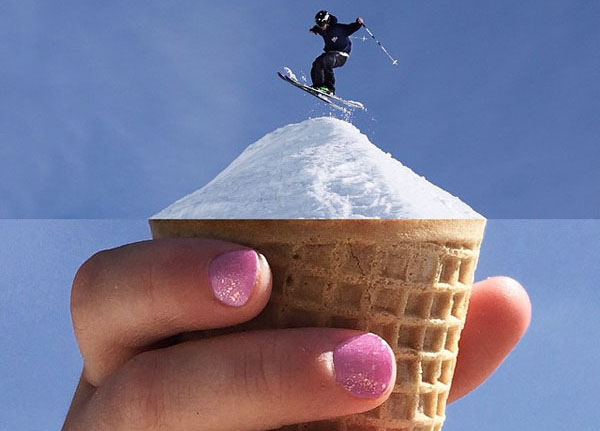A skier balancing on top of a delightful ice cream cone.