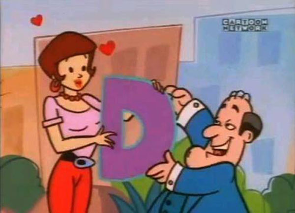 A cartoon man and woman holding a letter d with hidden jokes.