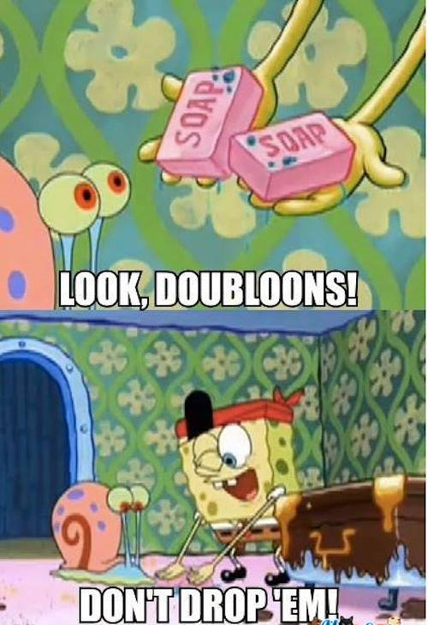 Spongebob squarepants look, double bubbles with hidden jokes.