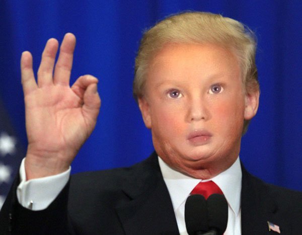 A hilarious face swap on a childhood picture of Donald Trump.