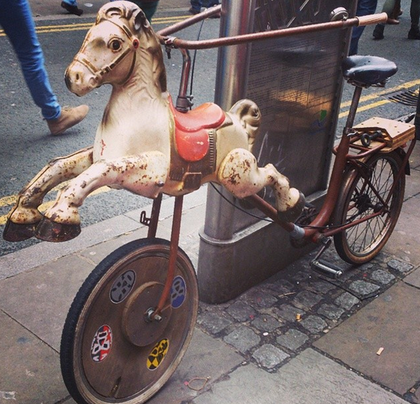 Hipsters Have Gone Too Far with a horse attached to a bicycle.