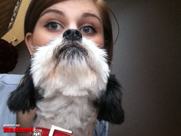A woman is posing with a dog in front of her face, but I Would Date You But… she's hiding behind the adorable pup.