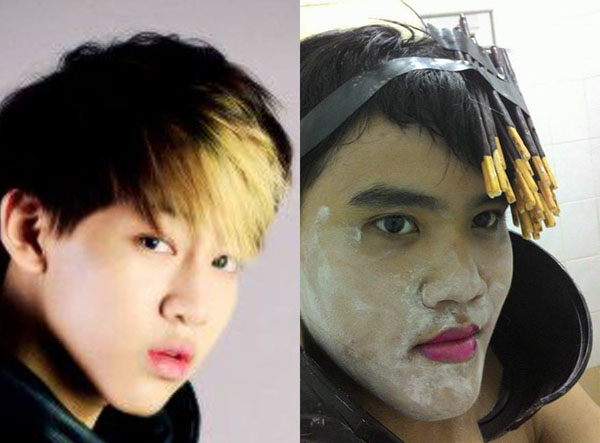 Low-Cost Cosplay of a man with makeup on his face improves the Internet.