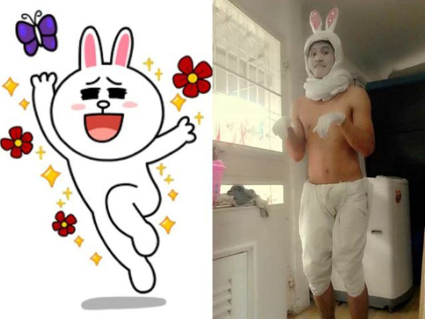 A man and a woman, both dressed as bunnies, bring joy to the internet with their low-cost cosplay.