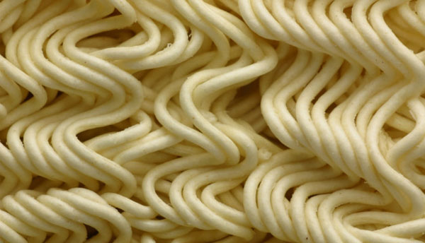 A close up of a bowl of noodles that college students know well.