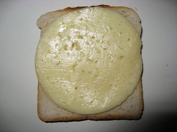 A classic college student meal - a cheesy sandwich.