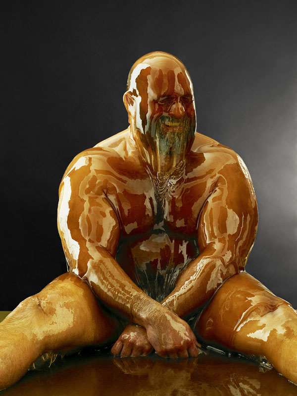 A man completely drenched in liquid.