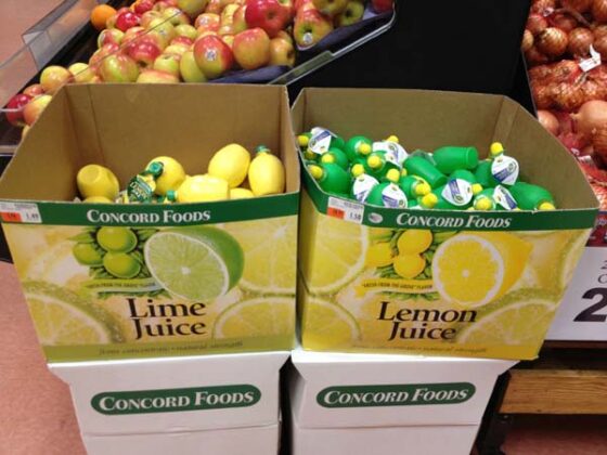 Two boxes of lemon juice in a grocery store, perfect for moments that will trigger your OCD.