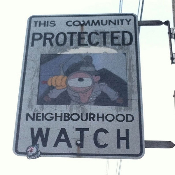 Canadian man vandalizes community protected neighborhood watch sign.