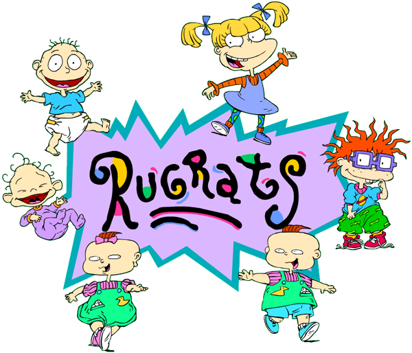 A collection of iconic 90s and 80s cartoon characters including Rugrats.