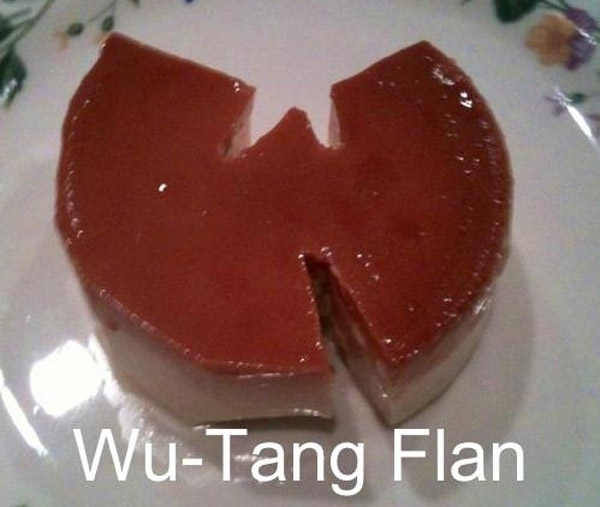 Wu Tang flan on a white plate that's so pucking punny.