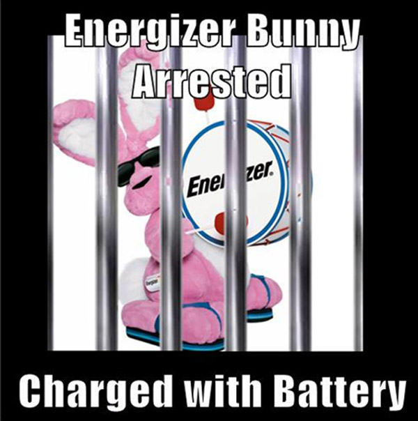 Energizer bunny arrested charged with battery. That's So Pucking Punny!