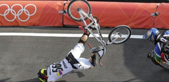 Olympic BMX riders compete in exhilarating and high-flying races, showcasing their fearless skills and pushing the limits of the sport.