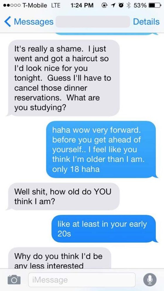 A text message from a creepy dude to a woman, where things get weird.
