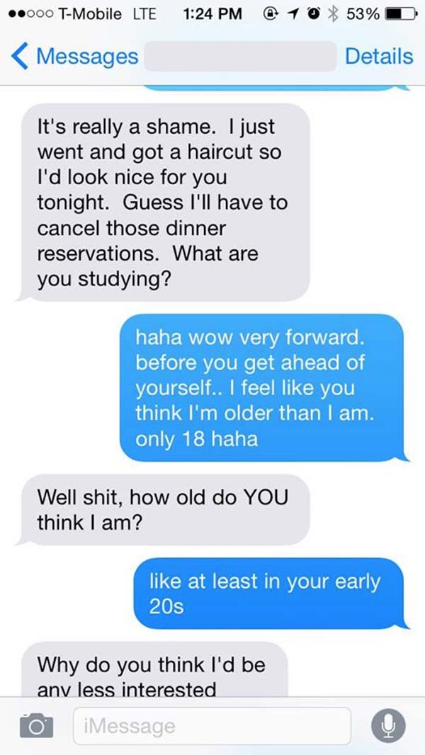 A text message from a creepy dude to a woman, where things get weird.