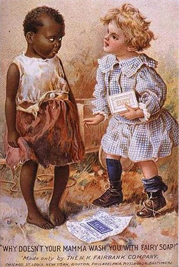 An old ad showing a girl and a boy.