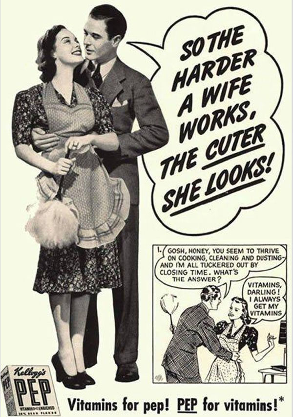 An old ad for vitamins for a woman and a man.