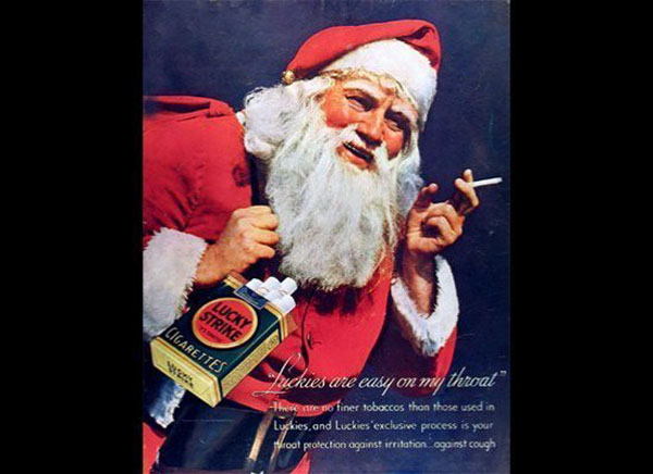 Santa claus smoking a cigarette.