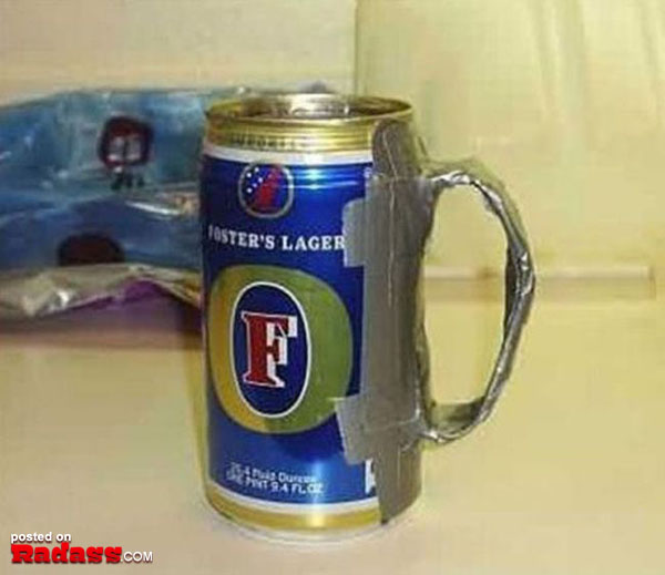 A beer mug with a piece of tape on it, perfect for 50 Redneck Remedies To Help You In Times Of Need.