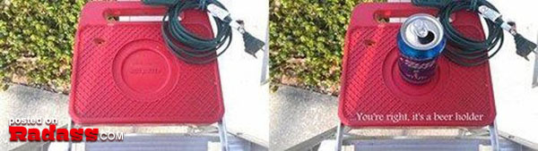 Two pictures of a red cart with a hose attached to it featuring 50 Redneck Remedies To Help You In Times Of Need.