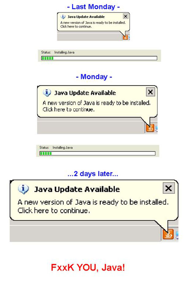 A screenshot of a message that says Java update available for download.