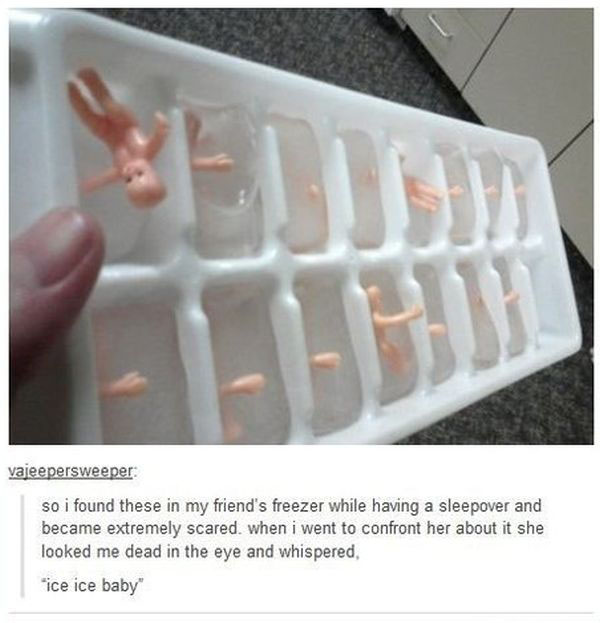A tray of ice cubes with a baby in it, guaranteed to leave trolls livid.