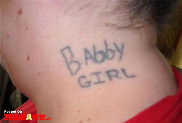 A woman with a permanent tattoo on her neck that says baby girl struggles to understand its significance.