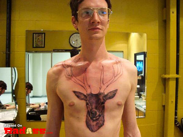 A man with a permanent deer tattoo.