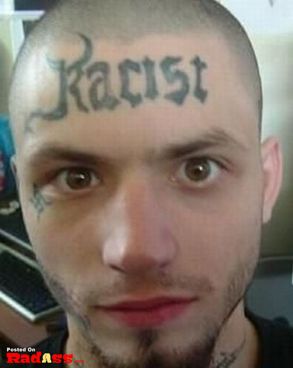 A man with a permanent racist tattoo on his head.