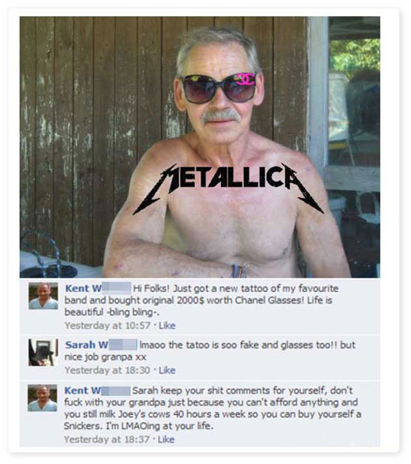 A man wearing a Metallica shirt with a love-hate relationship with Facebook.