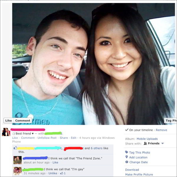 A man and a woman are posing for a picture on Facebook in this love-hate relationship.