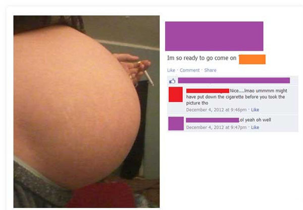A pregnant woman's belly is shown on a Facebook page in an album titled 