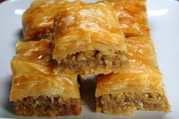 Warning: Food Porn - Baklava plated on a white dish.