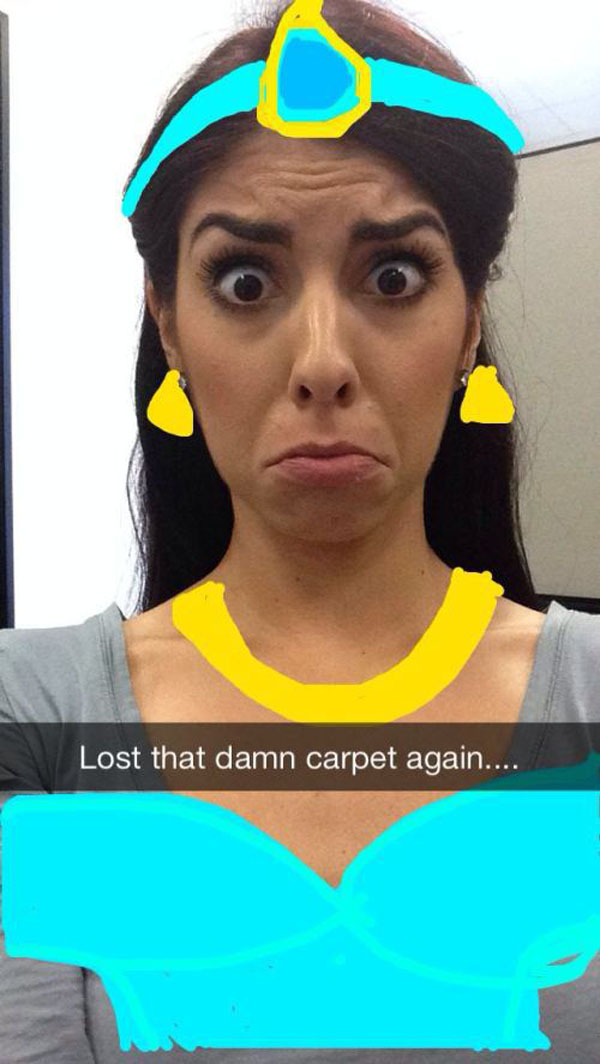 A woman in a blue dress with a yellow crown shares funny Snapchats that are too good to disappear.